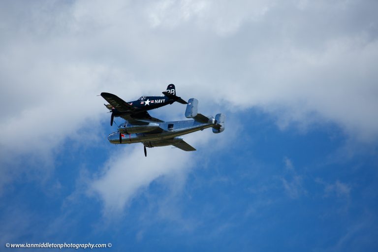Bomber and Corsair flyng off at the Red Bull open day at Maribor Edvard Rusjan Airport, Slovenia