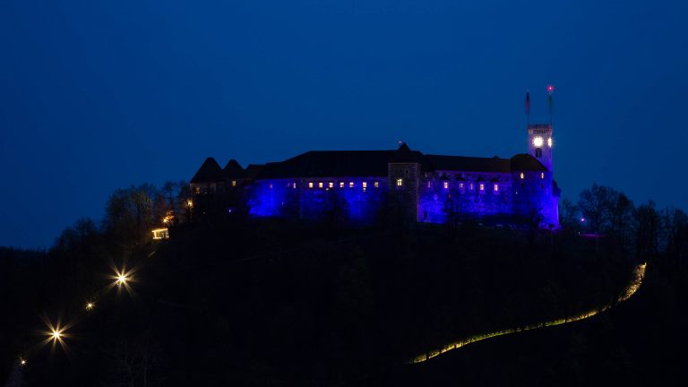 Ljubljana Castle lit up blue for Autism Awareness Day 2019 Slovenia
