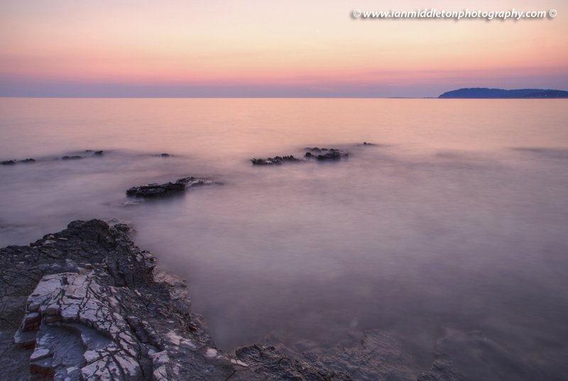 Verudela Beach, Pula, Croatia. The beautiful Istrian coastline and view from behind the Hotel Brioni at sunset.