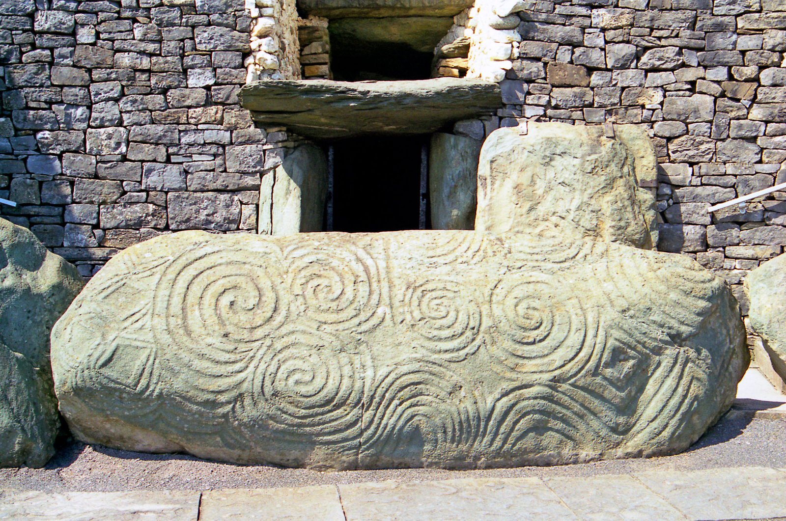 Newgrange megalithic passage cairn entry stone.