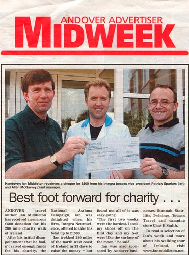 Article in Andover Advertiser about Ian Middleton's walk across Ireland for charity