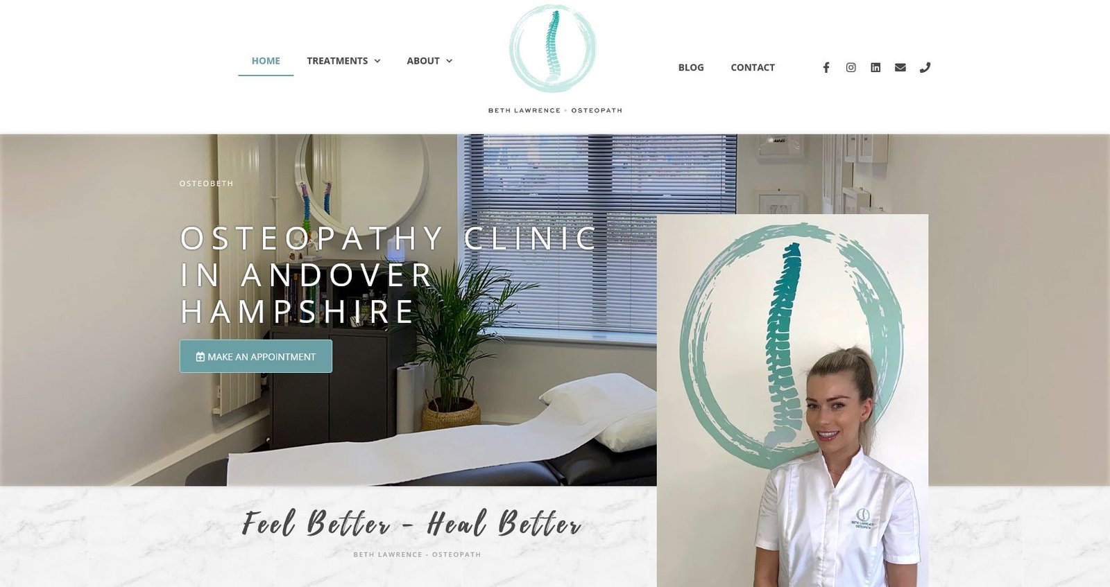 wordpress website design example - Osteobeth osteopathy clinic in Andover by Ian Middleton - wordpress website designer in the UK