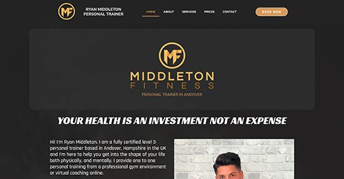 Website design example - Ryan Middleton Personal Fitness Trainer in Andover